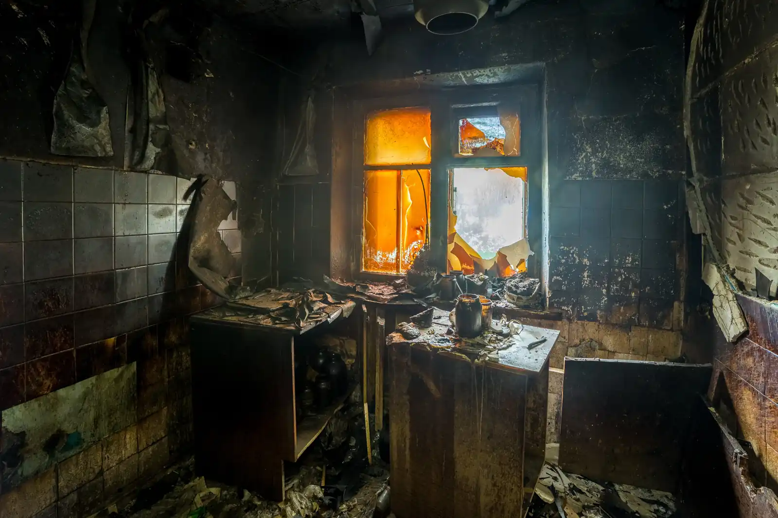 Fire damage restoration crew responding to a house fire in Spring Valley, CA near 91978